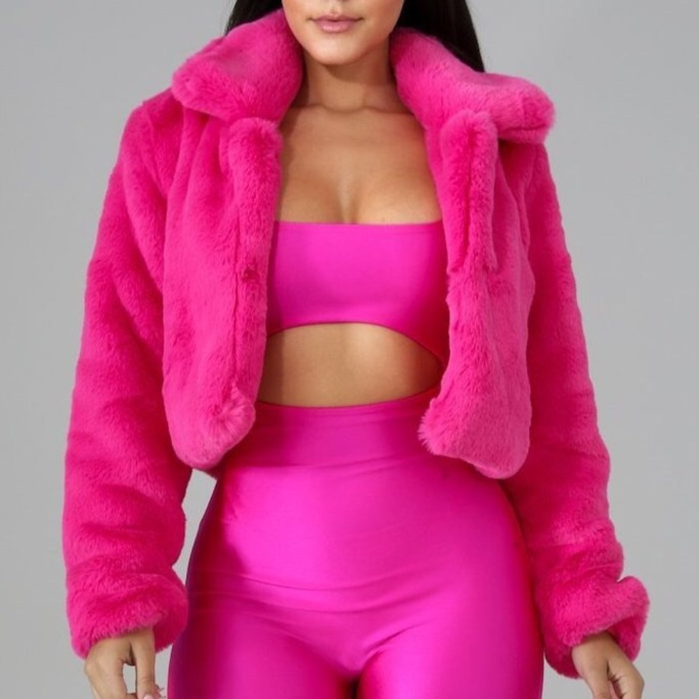 Faux Fur Women’s Coat Collard Warm Jacket Pink